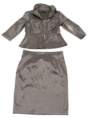 Frank Lyman NWT Size 14 Taupe Shimmer 2-Piece Peplum Jacket + Skirt Suit Set 332